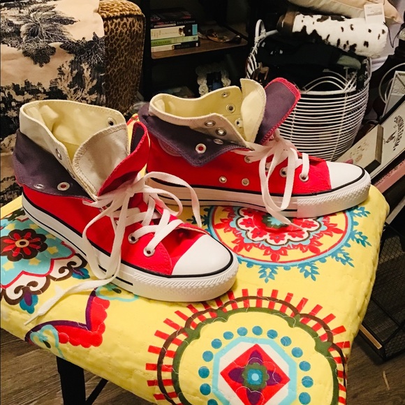 New Raspberry Converse High Top Fold Down Sneakers - Picture 2 of 7